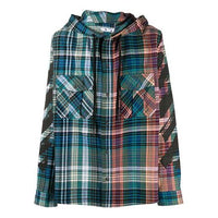 Off-White Plaid Printing Asymmetric hooded Shirt Blue OMGA125E20FAB0014510