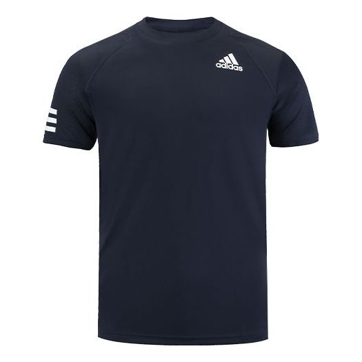 adidas Logo Printing Mesh Splicing Breathable Sports Short Sleeve Navy Blue H34691