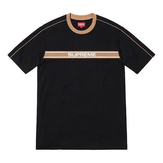 Supreme SS19 Chest Stripe Logo SS Top Black Logo Tee SUP-SS19-425