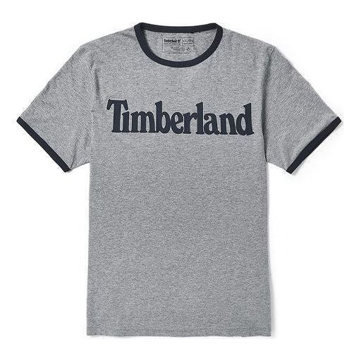 Men's Timberland Colorblock Collar Logo Printing Short Sleeve Gray A2B86052