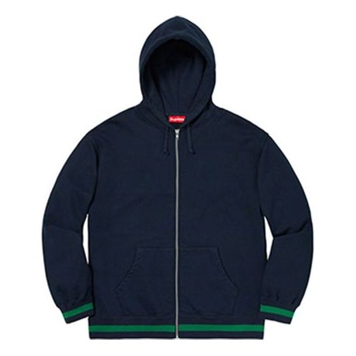 Supreme SS19 Old English Stripe Zip Up Sweatshirt Navy LOGO SUP-SS19-609