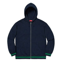 Supreme SS19 Old English Stripe Zip Up Sweatshirt Navy LOGO SUP-SS19-609