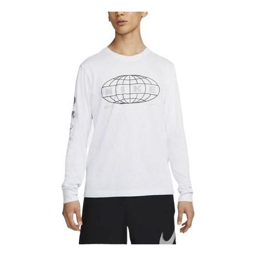 Men's Nike Casual Geometry Pattern Printing Round Neck Pullover Long Sleeves White T-Shirt DR7542-100