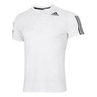 adidas Solid Color Stripe Logo Micro Mark Athleisure Casual Sports Round Neck Short Sleeve White H16877