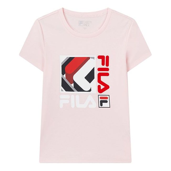 (WMNS) FILA Alphabet Logo Printing Knit Short Sleeve Pink F11W018153F-PK