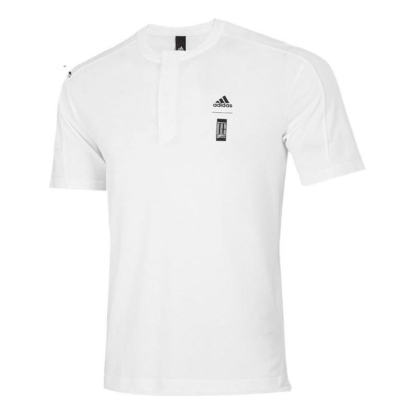 Men's adidas Brand Logo Printing Round Neck Short Sleeve White T-Shirt HE5176