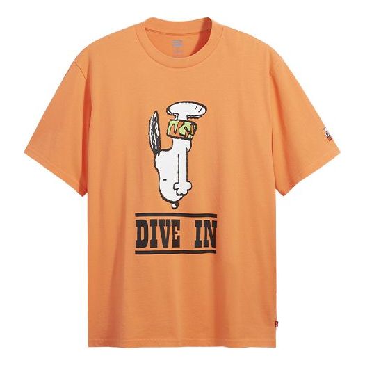 Men's Levis x Peanuts Crossover Cartoon Printing Pattern Loose Round Neck Short Sleeve Yellow 86275-0012