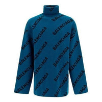 Balenciaga All Over Logo Turtleneck Sweater 'Petrol Blue' 657402T15672470