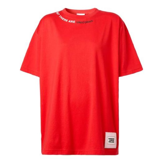 Burberry Collar Slogan Printing Cotton Short Sleeve Red 80295631