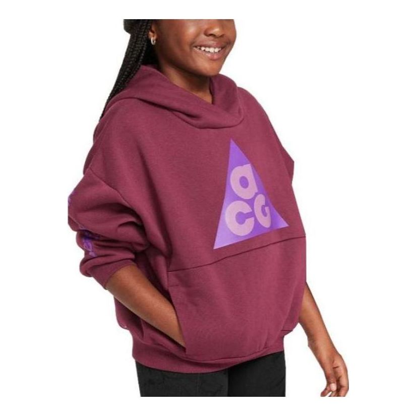 (GS) Nike ACG Icon Fleece Pullover Hoodie 'Night Maroon Violet Dust' FB4343-681