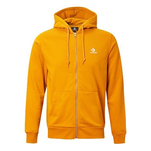 Men's Converse Logo Cardigan hooded Drawstring Jacket Yellow 10020341-805