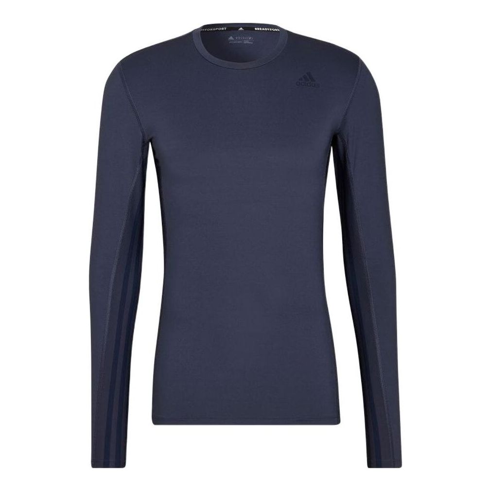 Men's adidas Solid Color Logo Printing Round Neck Pullover Long Sleeves Japanese Version Blue T-Shirt HE4581