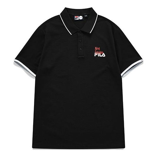 Men's FILA FUSION Logo Printing Embroidered Alphabet Short Sleeve Polo Shirt Black T11M131109F-BK