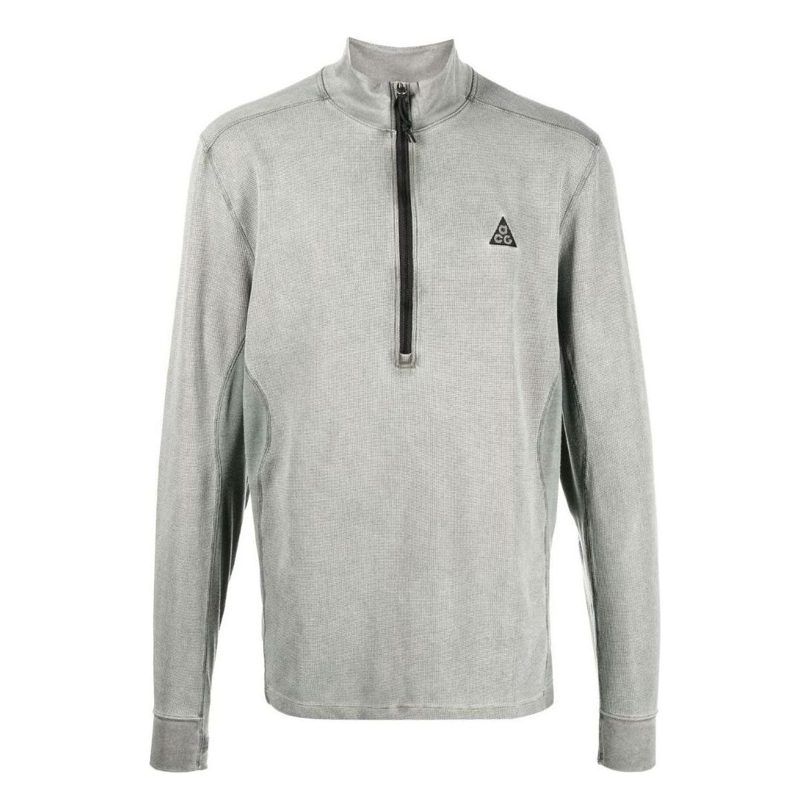Men's Nike Dri-FIT ADV ACG Chest Brand Logo Embroidered Half Zipper Stand Collar Long Sleeves Gray DM6222-325