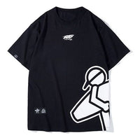 PJs Vigor Surf Pattern Printing Short Sleeve Casual Loose Round Neck Alphabet Large LOGO Couple Style Black 20SSTS10342-P