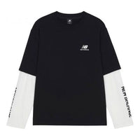 New Balance Contrast Color Stitching Knit Round Neck Long Sleeves Black T-Shirt AMT13370-BK