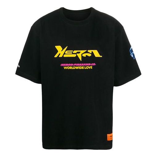Men's HERON PRESTON Logo Printing Loose Short Sleeve Black HMAA019F20JER0021016