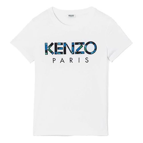 KENZO Multi-Color Logo Embroidered Short Sleeve White F962TS70199001