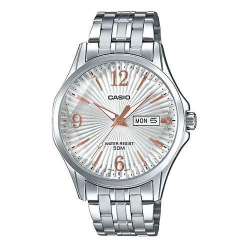CASIO Waterproof Stainless Steel Strap Mens White Analog MTP-E120DY-7A2021