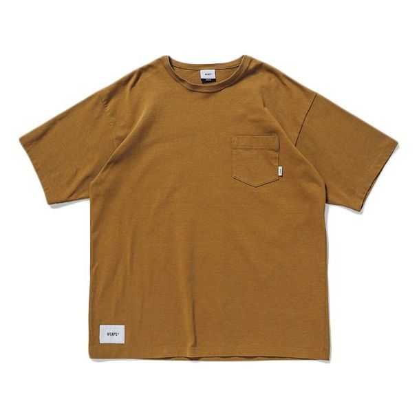 Men's WTAPS Chest Logo Patch Logo Short Sleeve Cream Yellow 201ATDT-CSM02