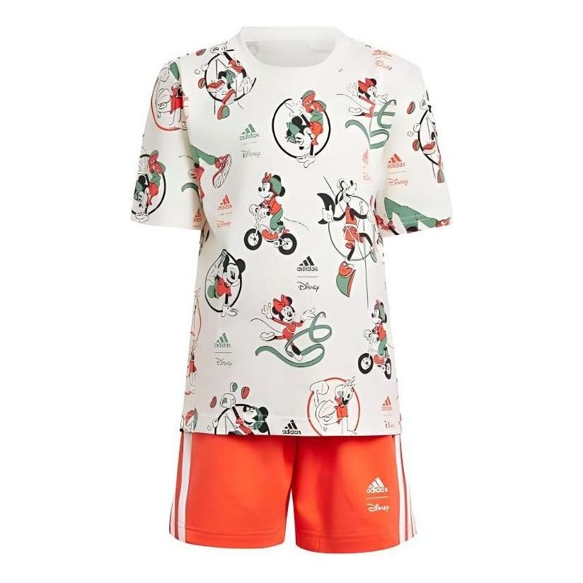(GS) adidas Disney Mickey Mouse T-Shirt Set Asia Sizing 'White Orange' IW0669
