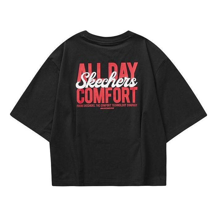 (WMNS) Skechers Casual Graphic Tee 'Black Red' L323W013-0018