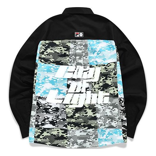 Men's FILA FUSION Contrasting Colors Camouflage Printing Loose Sports Long Sleeves Shirt Black T11M136401F-BK