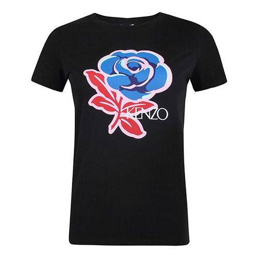 KENZO Black Rose Pattern Short Sleeve Black F952TS785990-99