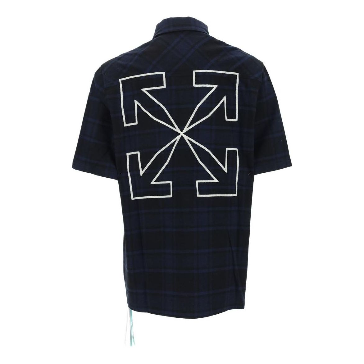 Men's Off-White SS22 Alphabet Printing Plaid Arrow Short Sleeve Shirt Blue OMGA205S22FAB0054510