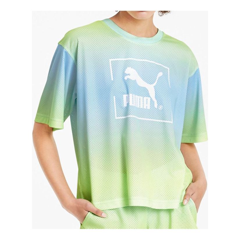 (WMNS) PUMA Gradient Tie Dye Mesh Short Sleeve Sky Blue 598619-18