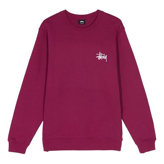 Men's Stussy Basic Back Alphabet Large logo Round Neck Long Sleeves Red 1914464WINE
