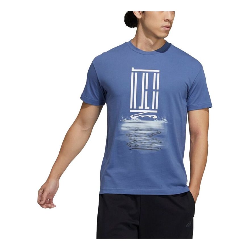 adidas Wj T Gfx Logo Series Printing Sports Round Neck Short Sleeve Blue GP0867