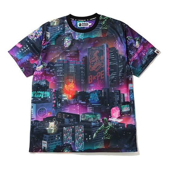 Men's BAPE City Pattern Printing Short Sleeve Black 0ZXTEM109013E
