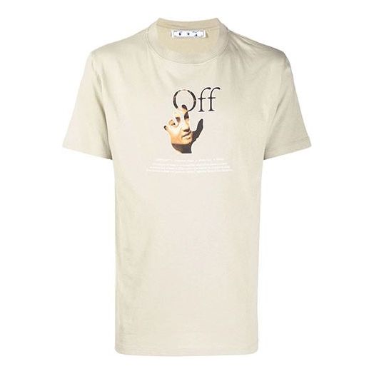 Men's Off-White Logo Printing Round Neck Short Sleeve Light Brown T-Shirt OMAA027F21JER0121784