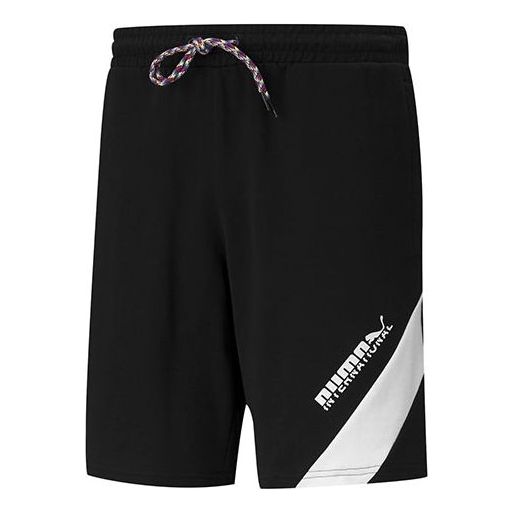 PUMA Intl Logo Printing Drawstring Sports Shorts Black 599813-01