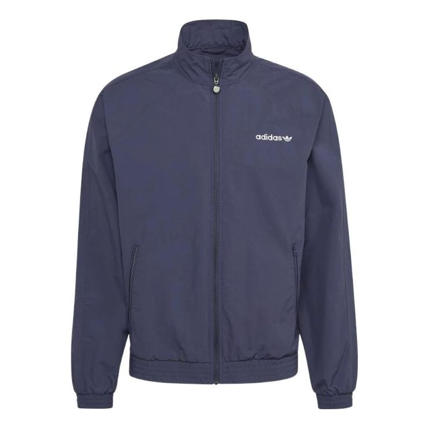 Men's adidas originals Solid Color Alphabet Logo Zipper Stand Collar Sports Jacket Purple HN0396