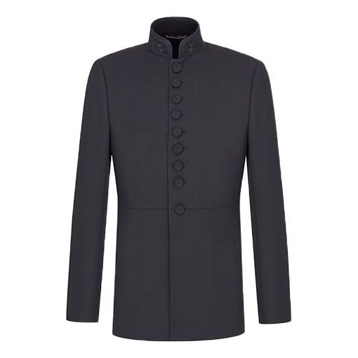Men's DIOR FW21 Embroidered Wool Twill Suit Jacket Navy Blue 143C229A4739-C540