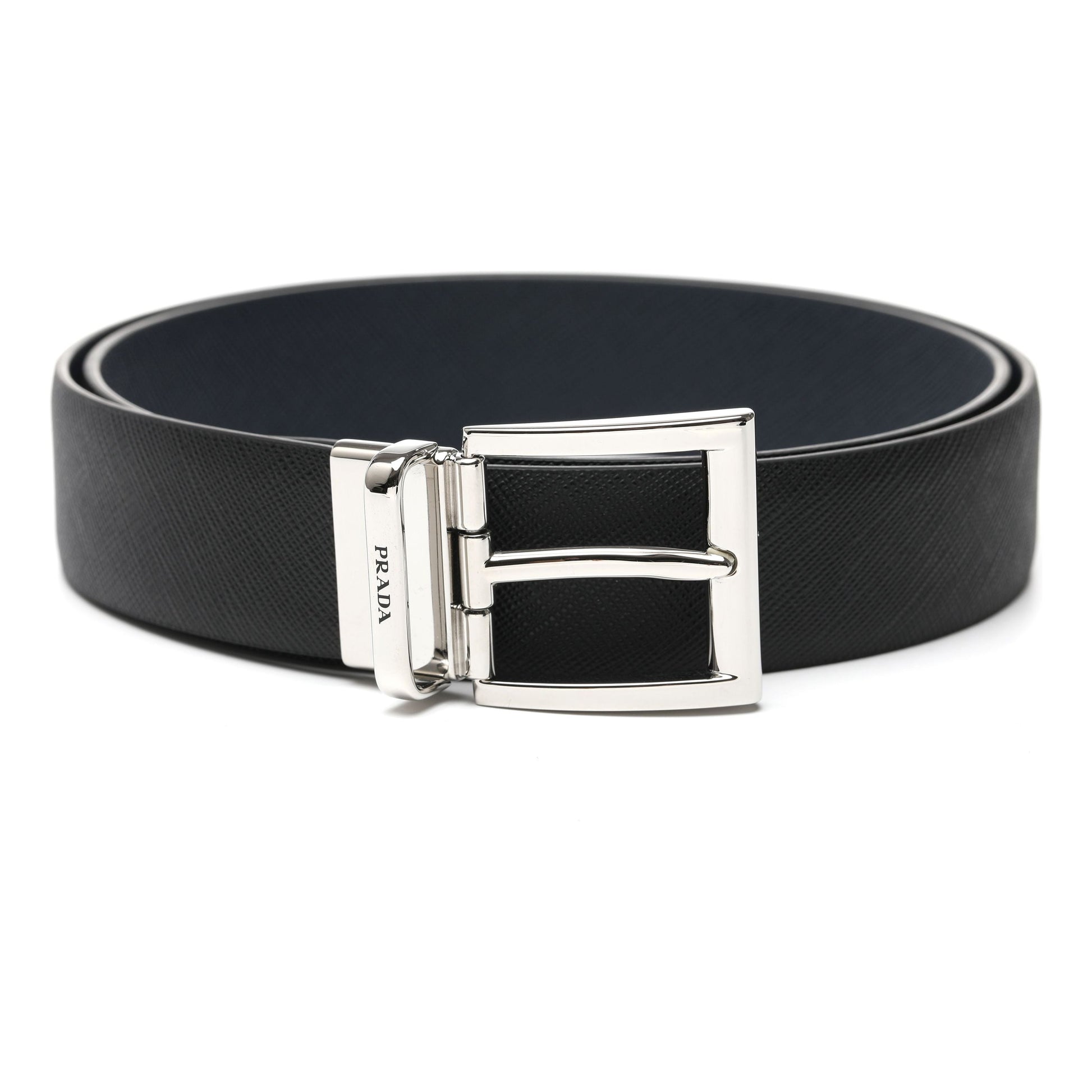PRADA SS26 Saffiano Leather Reversible Belt 'Black Baltic Blue' 2CC004-053-F0RD7
