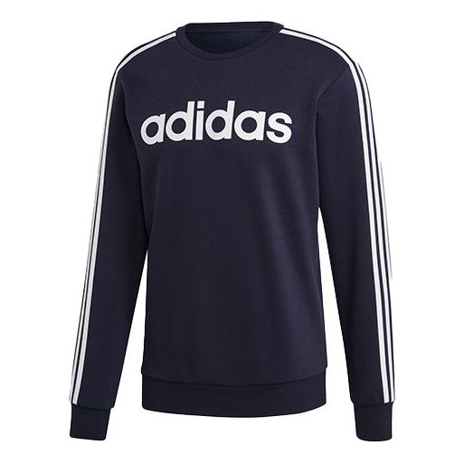 adidas E 3s Crew Fl Logo Casual Sports Fleece Lined Pullover Round Neck Blue EI4901