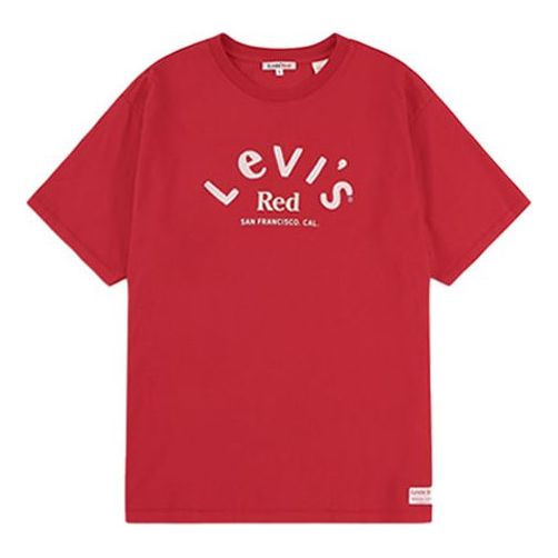 Men's Levis Red Series Embroidered Alphabet Printing Round Neck Short Sleeve Red A0192-0001