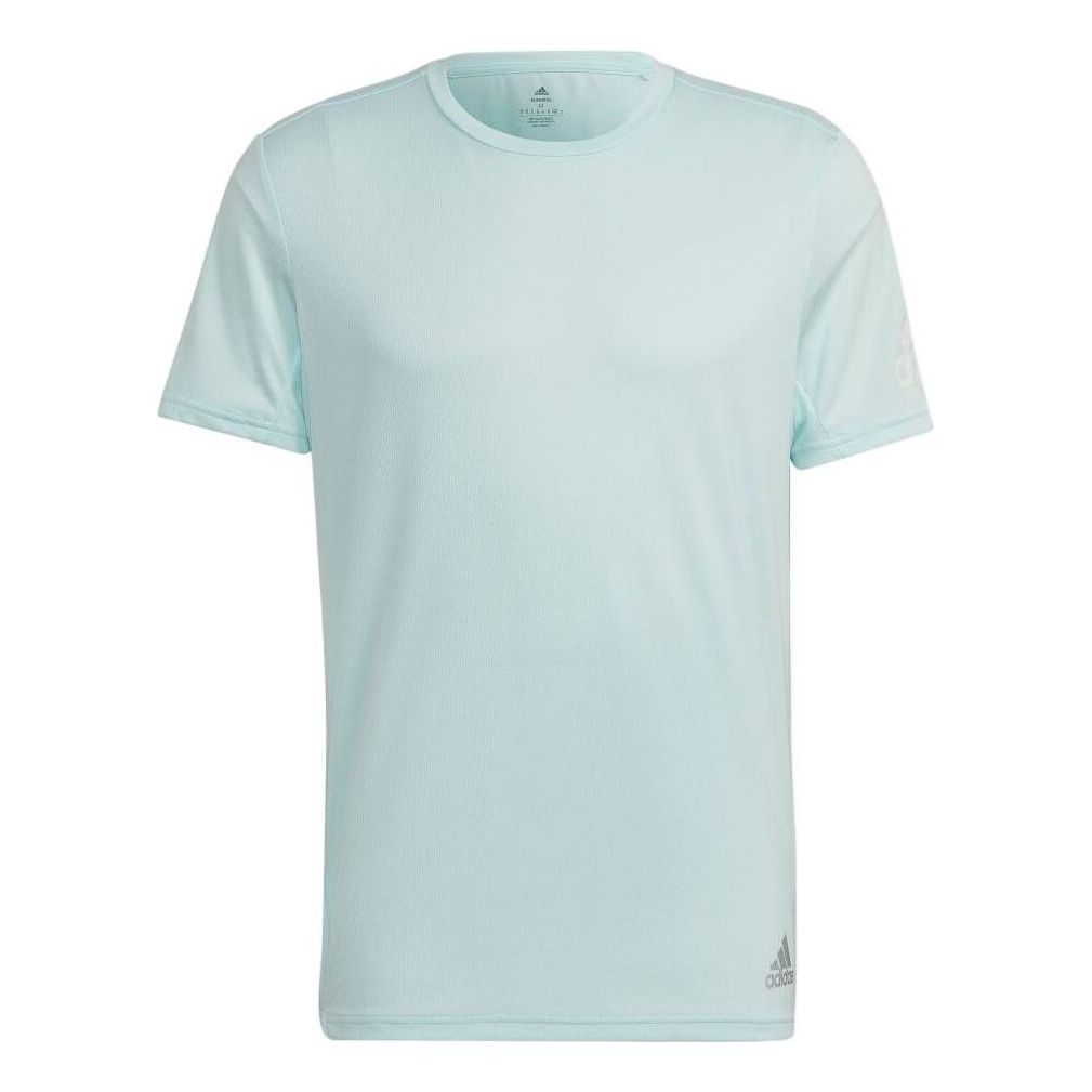 Men's adidas Solid Color Logo Round Neck Short Sleeve Blue T-Shirt HL3974