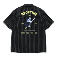 FILA FUSION Cartoon Printing Loose Stripe Short Sleeve Shirt Couple Style Black T11U122401F-BK