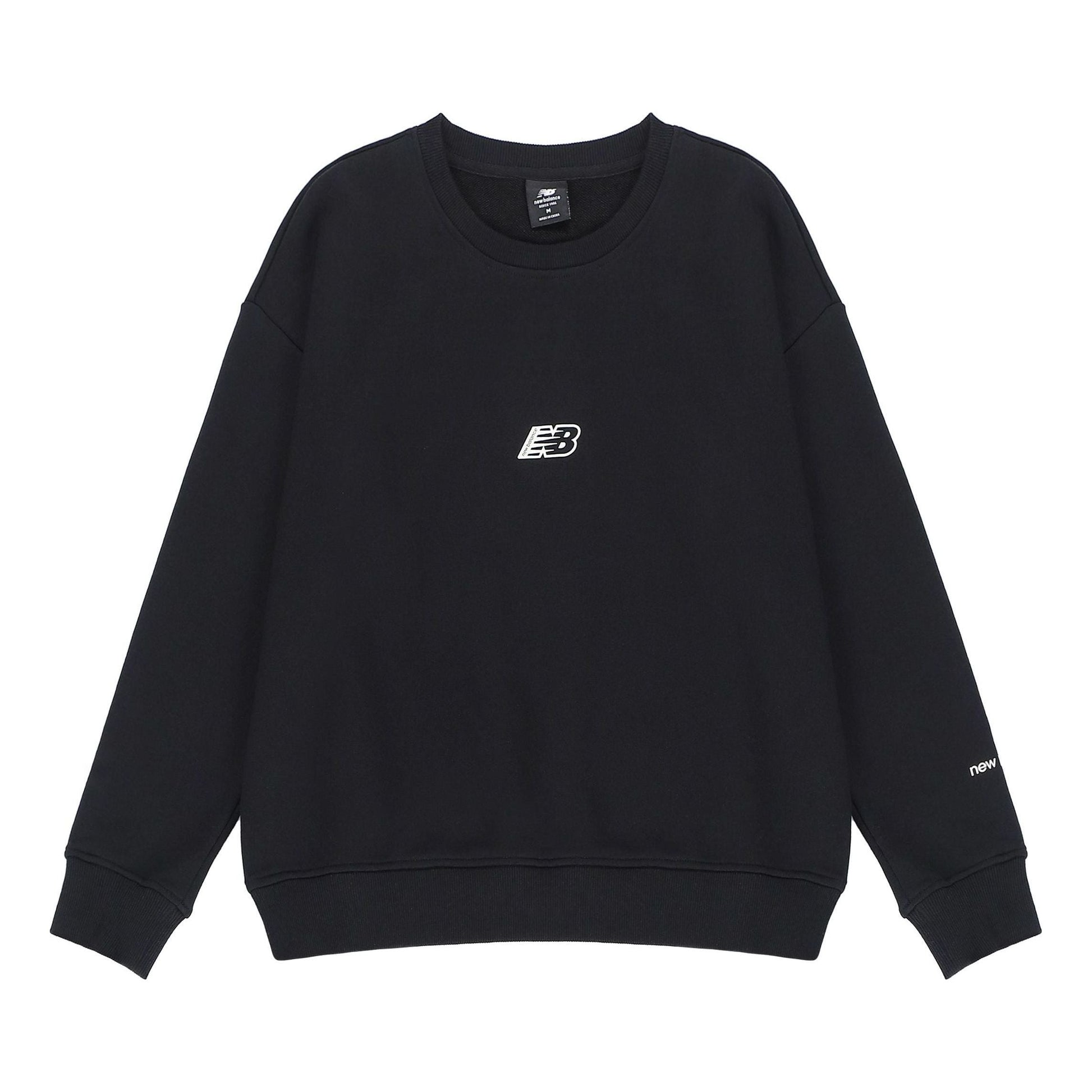 (WMNS) New Balance Essentials Sweatshirt Asia Sizing 'Black White' AWT23514-BK