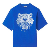 Men's KENZO SS21 Tiger Head Pattern Embroidered Logo Loose Round Neck Short Sleeve Blue FB55TS0694YF-71