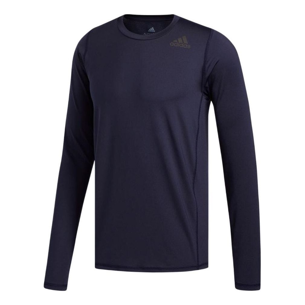 Men's adidas Casual Logo Printing Round Neck Pullover Long Sleeves Blue T-Shirt DX9411