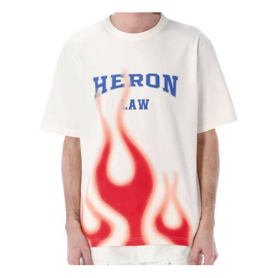 HERON PRESTON SS23 Heron Law Flames T-shirt 'White Red' HMAA032S23JER0070125