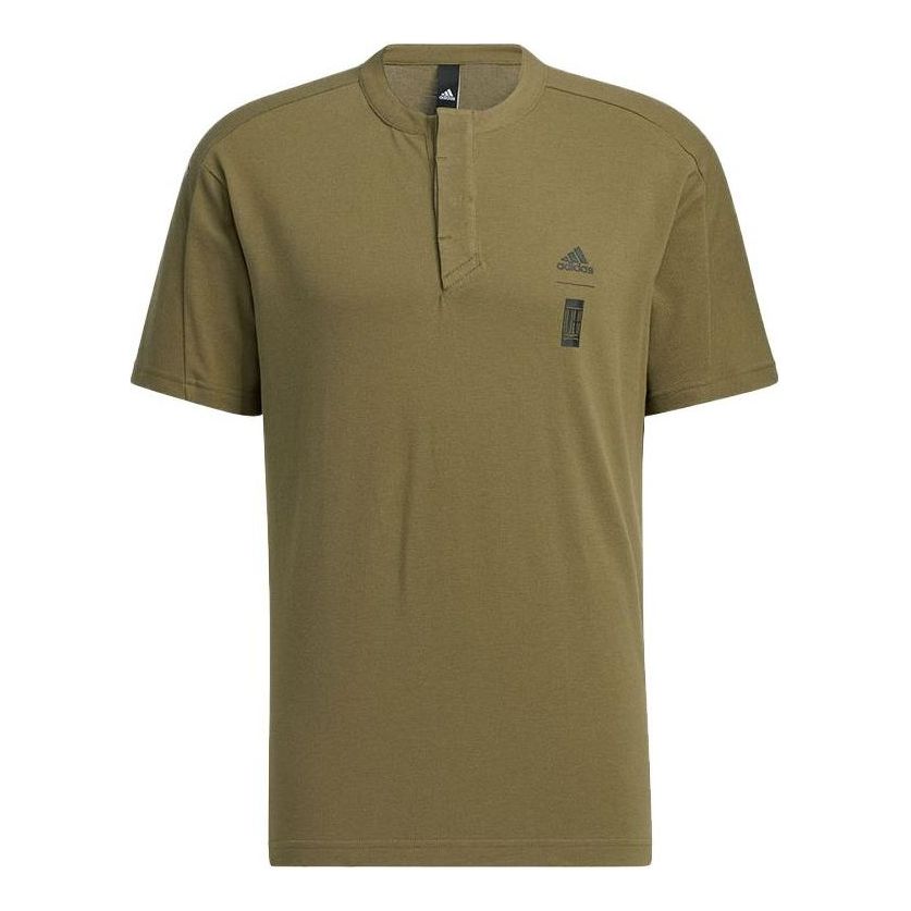 Men's adidas Solid Color Sports Training Casual Short Sleeve Olive Green T-Shirt HE5173
