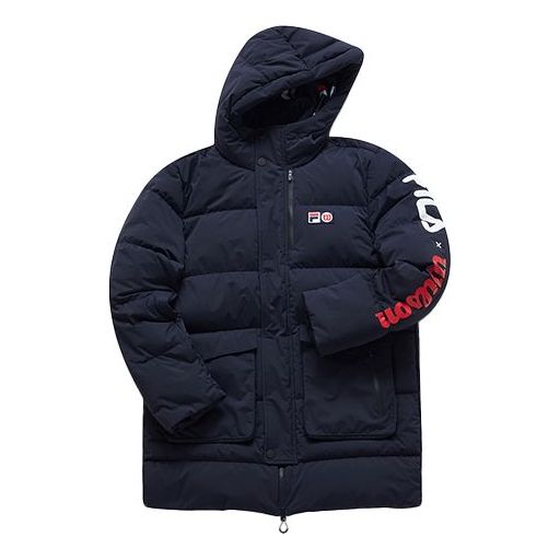 FILA x Wilson Crossover Full Print mid-length Down Jacket Navy Blue A11M043931F-NV