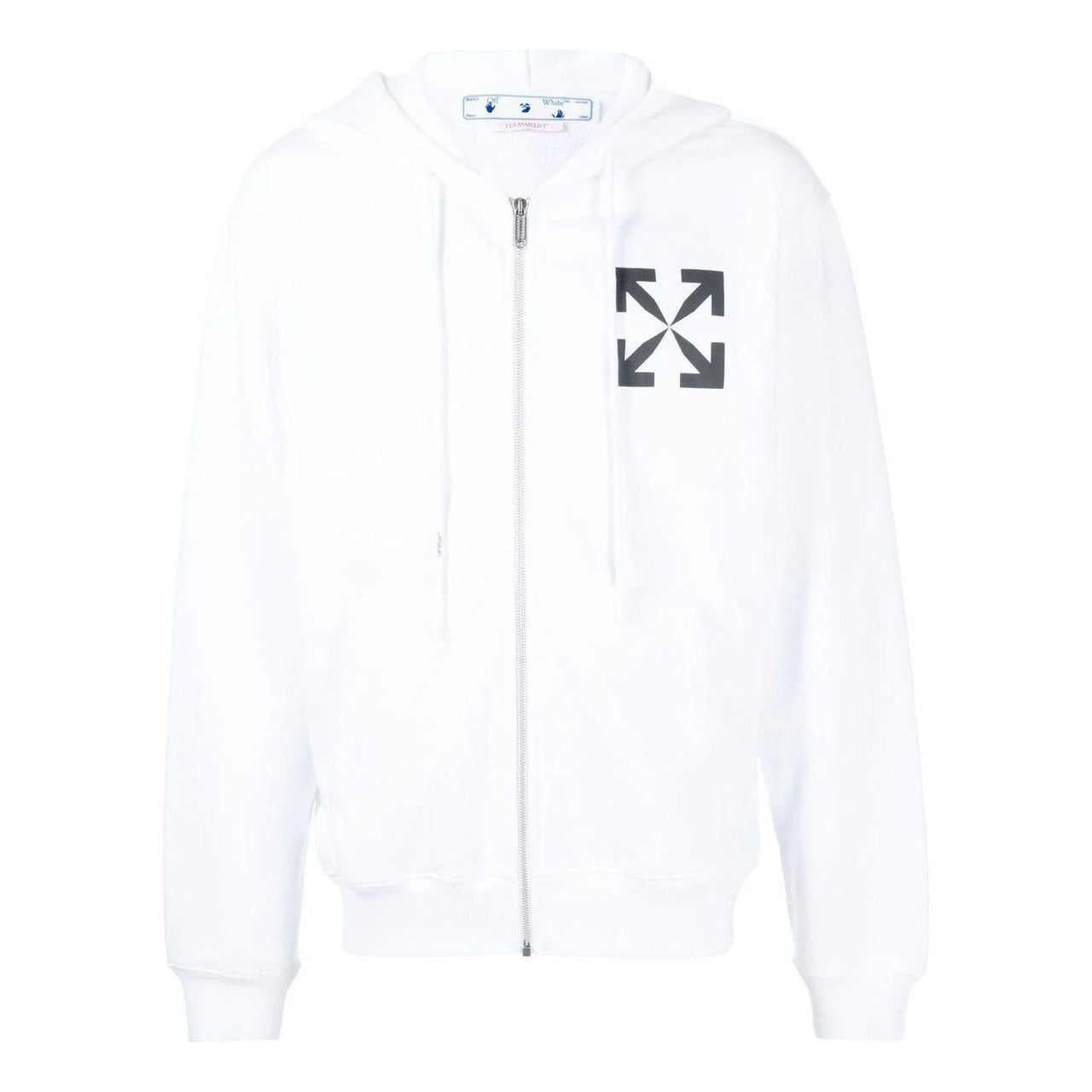Men's Off-White Solid Color Logo Printing Pattern Hooded Zipper Jacket White OMBE013C99FLE0020110110