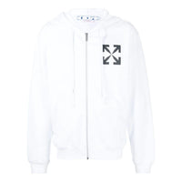 Men's Off-White Solid Color Logo Printing Pattern Hooded Zipper Jacket White OMBE013C99FLE0020110110